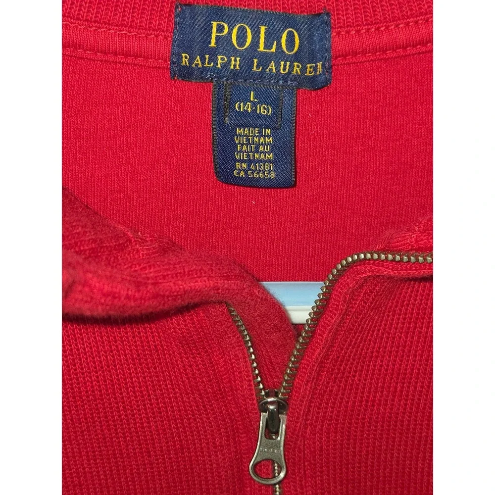 Polo Ralph Lauren Red Waffle Knit Quarter‎ Zip Pullover Sweater Size L 14 16